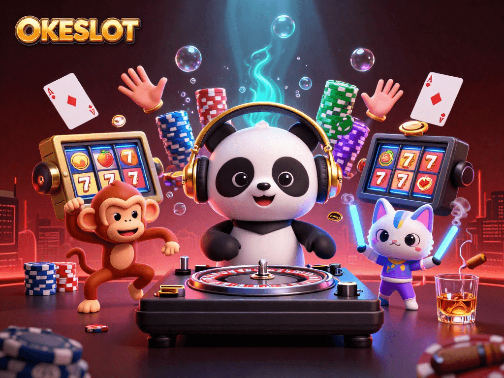 Bermain slot dengan OKESLOT: DJ panda dan teman-temannya energik di dunia kasino