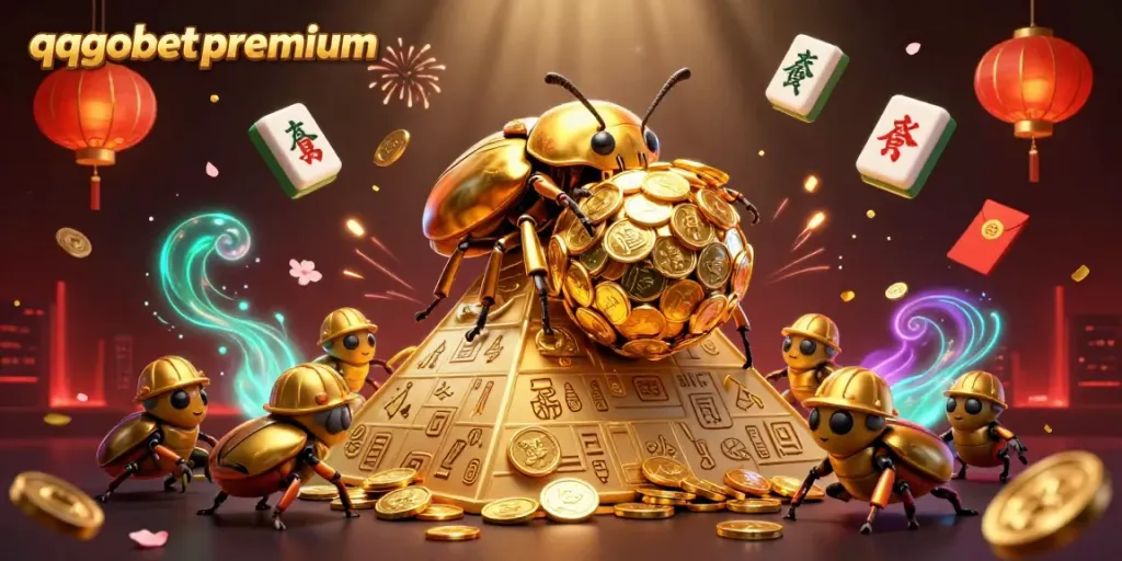 Experience qqgobetpremium's vibrant casino world with golden coins and festive elements.