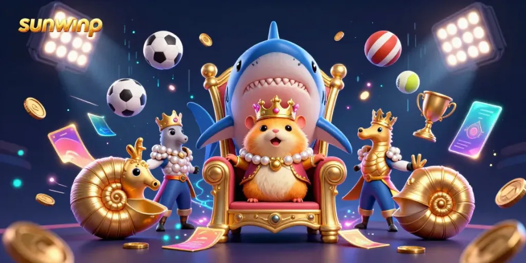 Experience exciting wins with sunwinp through a vibrant world featuring a tiny golden hamster king and dynamic sports elements.