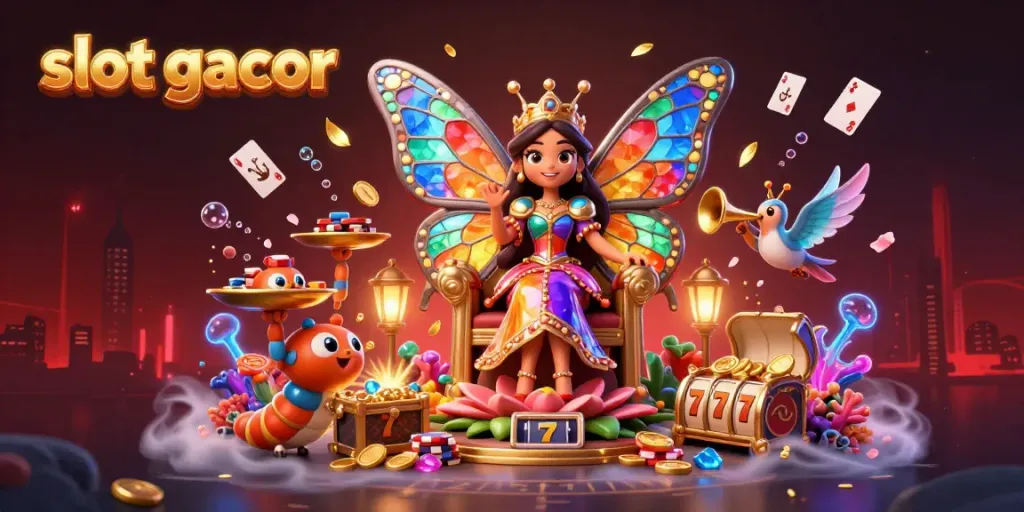 Experience the excitement of slot gacor with vibrant 3D characters and dynamic gaming elements in a captivating illustration.