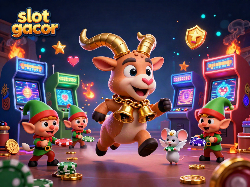 Slot gacor yang menggambarkan kasino liburan-horor dengan karakter menarik dalam ilustrasi mencolok