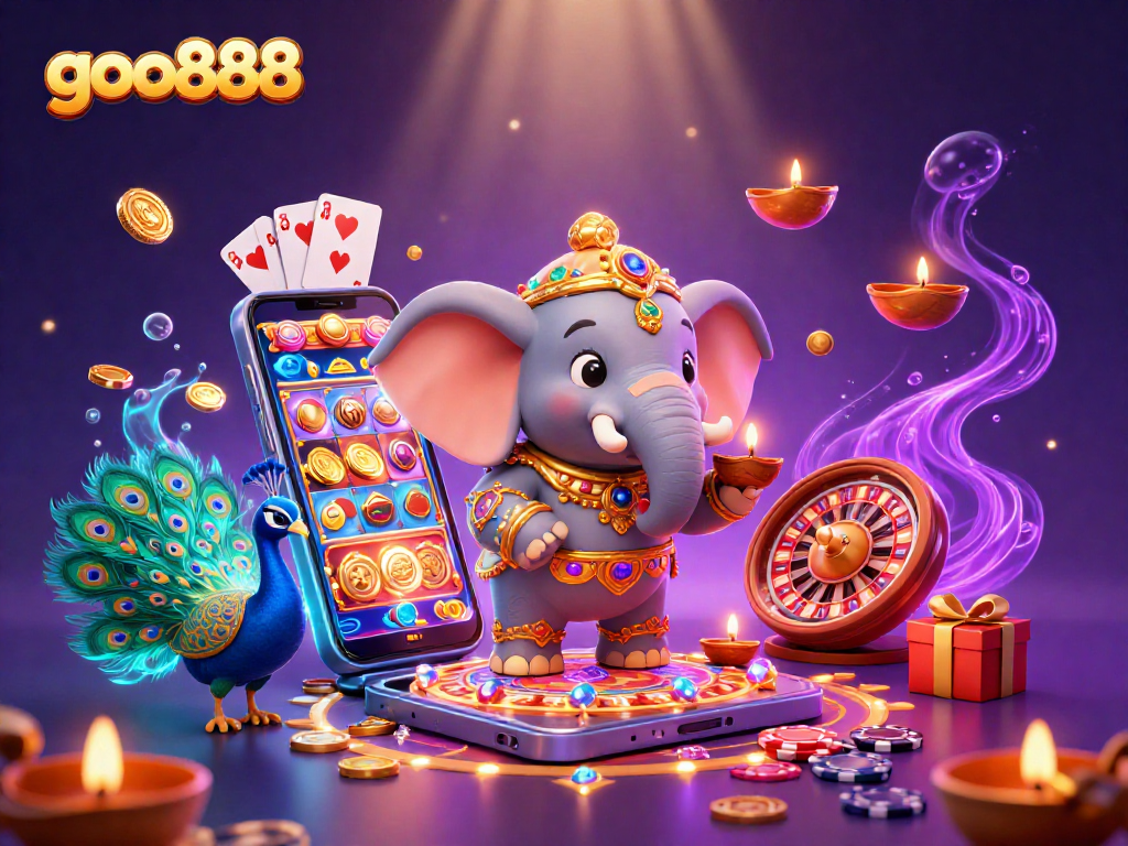 Play engaging slot games at goo888, featuring a cultural celebration with colorful elements.