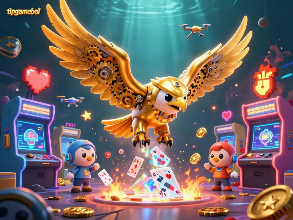Engage in thrilling adventures with tipgamebai as the golden eagle dives through holographic cards.