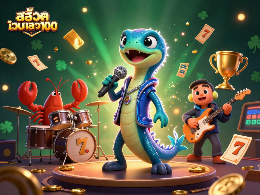Engage with สล็อตเว็บตรง100 in a vibrant underwater casino scene featuring dynamic slot reels and lively characters.