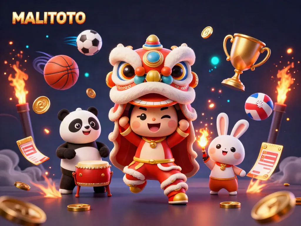 Experience winning at MALITOTO with vibrant, dynamic casino elements in this 3D illustration.