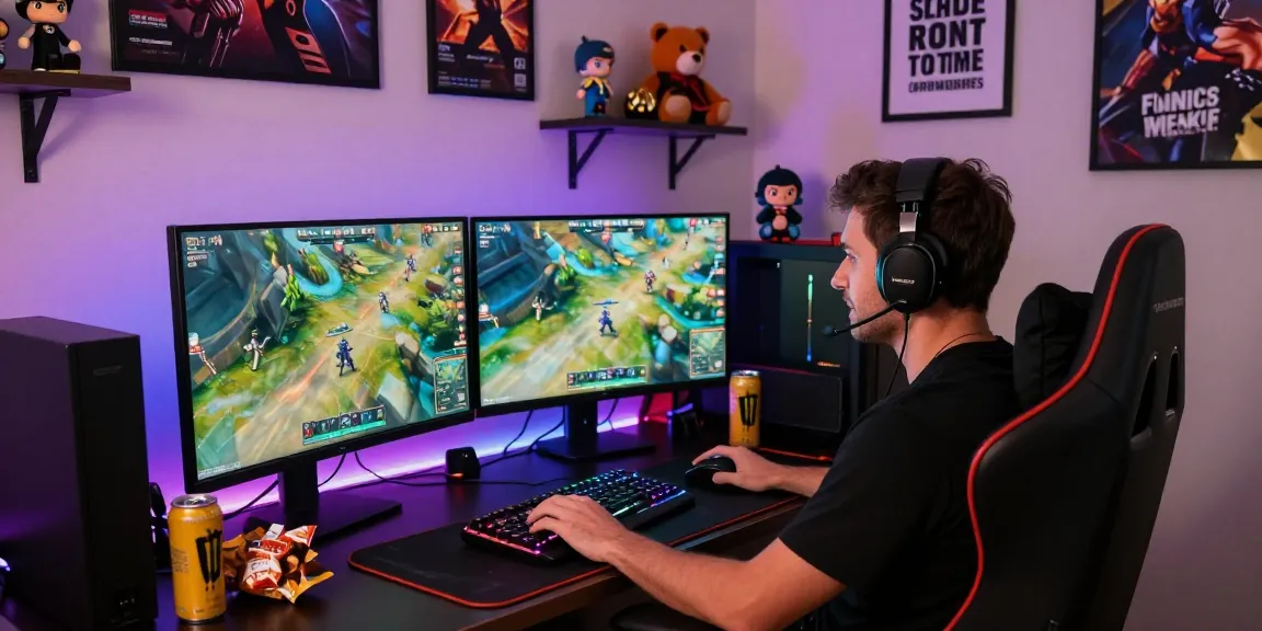Rubahtoto dalam setup gaming modern dengan gamer antusias dan grafik permainan yang cerah.