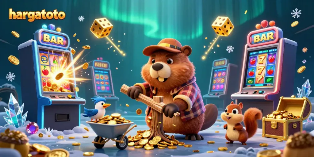 Menangkan jackpot dengan hargatoto sambil menemukan koin emas dan simbol slot dalam ilustrasi 3D menawan ini.