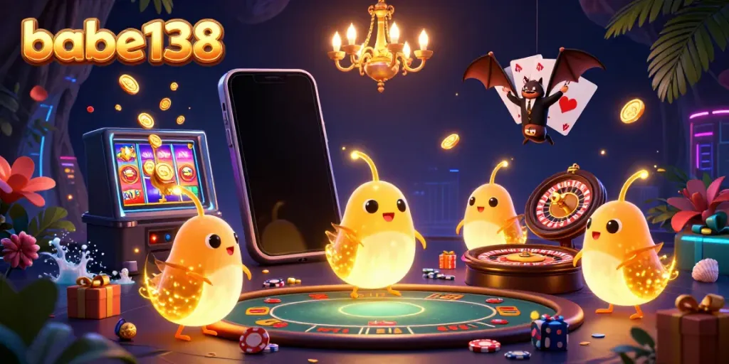 Babe138 menghadirkan suasana kasino dengan cahaya kunir dan permainan slot seru.