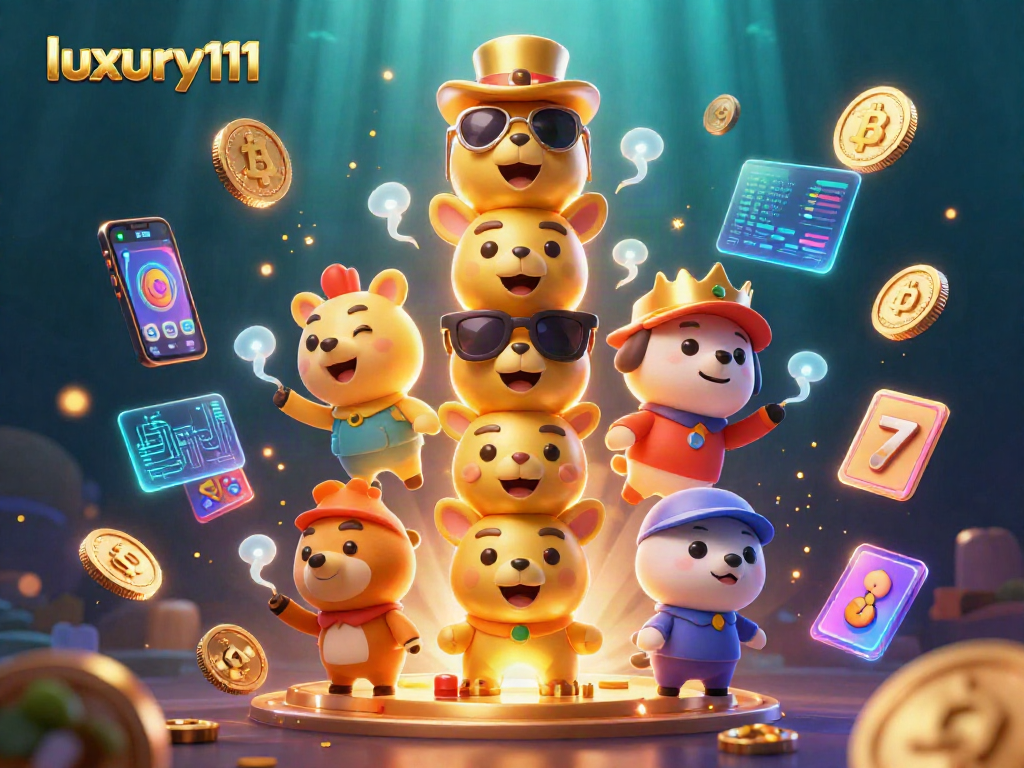 Experience luxury111 with vibrant 3D casino graphics showcasing crypto elements and slot symbols