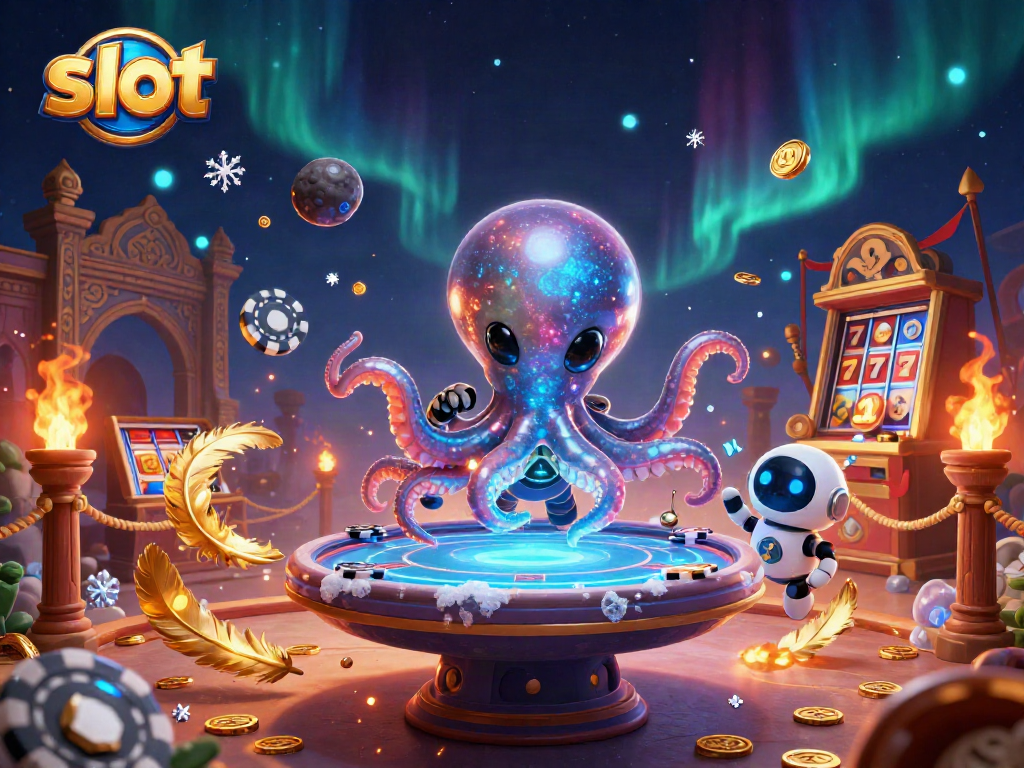 Engage with the exciting world of slots featuring a cartoon alien octopus at a holographic poker table.