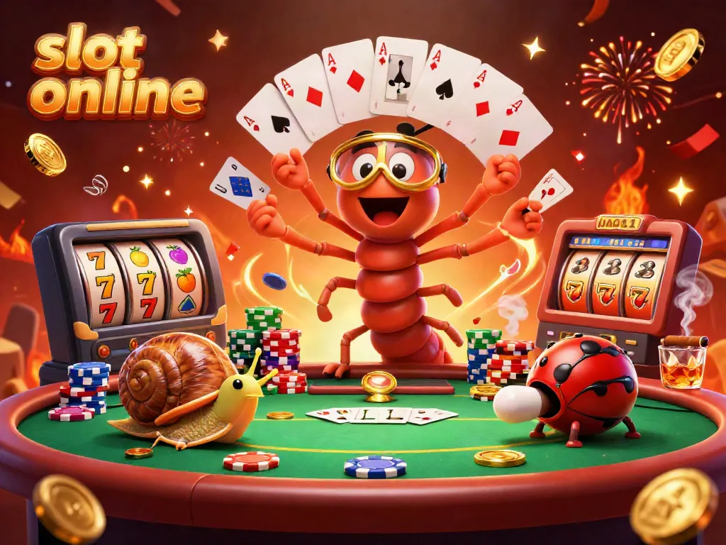 Experience slot online excitement with our vibrant 3D cartoon scene featuring unique characters and dynamic casino elements.
