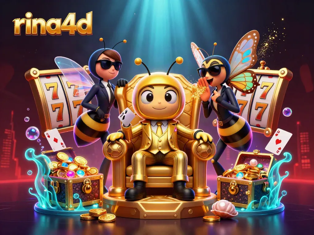 Experience the vibrant slot gaming world at rina4d with a cartoon mob boss surrounded by vivid gambling elements.