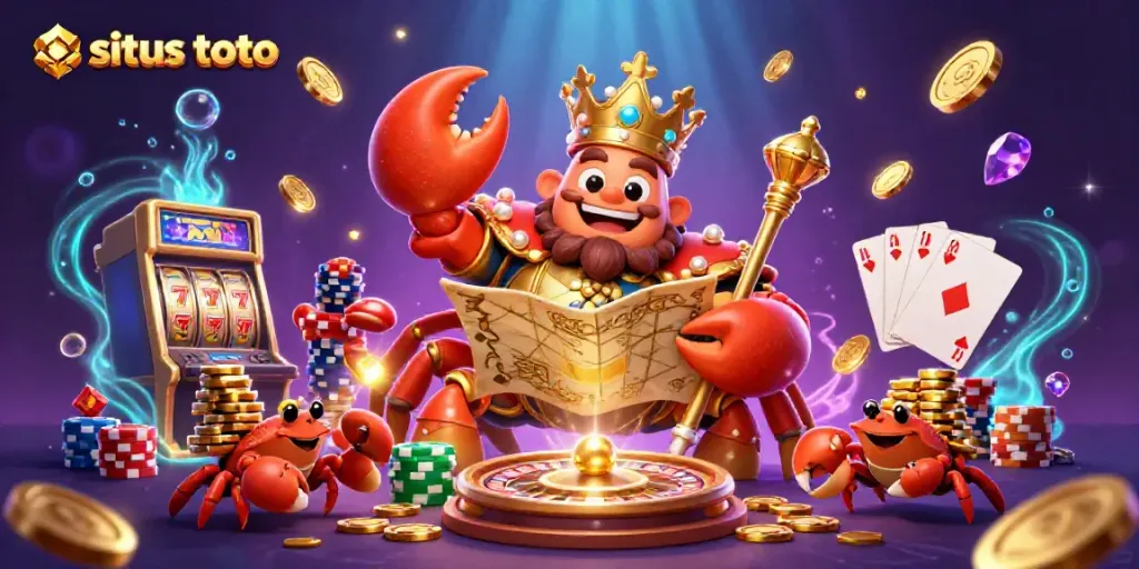 Menggandakan kesenangan bermain situs toto dengan 3D kartun krabby emas raksasa dan elemen slot yang menggoda.
