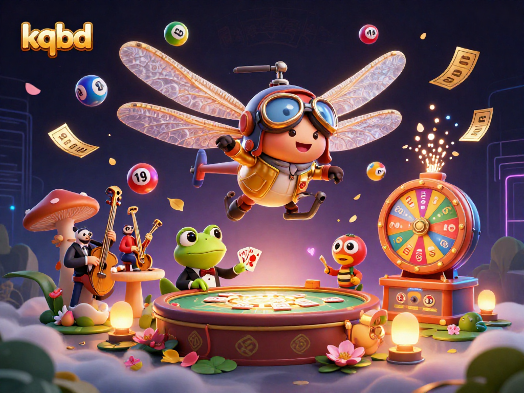 Experience thrilling kqbd action in a vibrant casino scene with a dragonfly pilot and frog croupier.