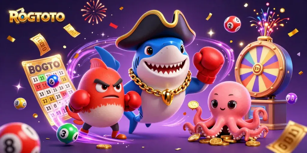Experience thrilling gaming action with ROGTOTO's vibrant, colorful casino scene.