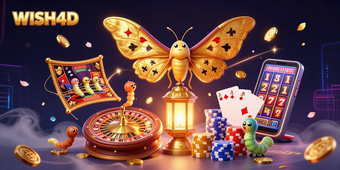 WISH4D menghadirkan ilustrasi kasino 3D dengan kupu-kupu dan elemen permainan yang menakjubkan.